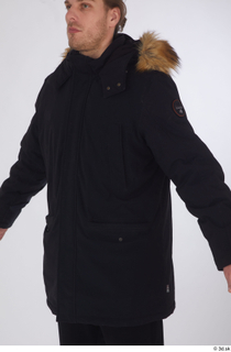 Arvid black coat black parka dressed sports upper body 0002.jpg